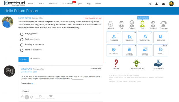 Dashboard after login Techtud Dashboard