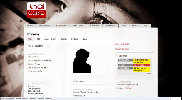 Patient Page in ThalCare