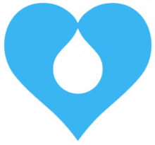 Blue heart with a white drop in the center.