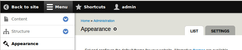 Admin page back to site link