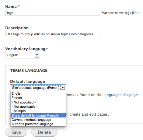 vocabulary edit with drop down