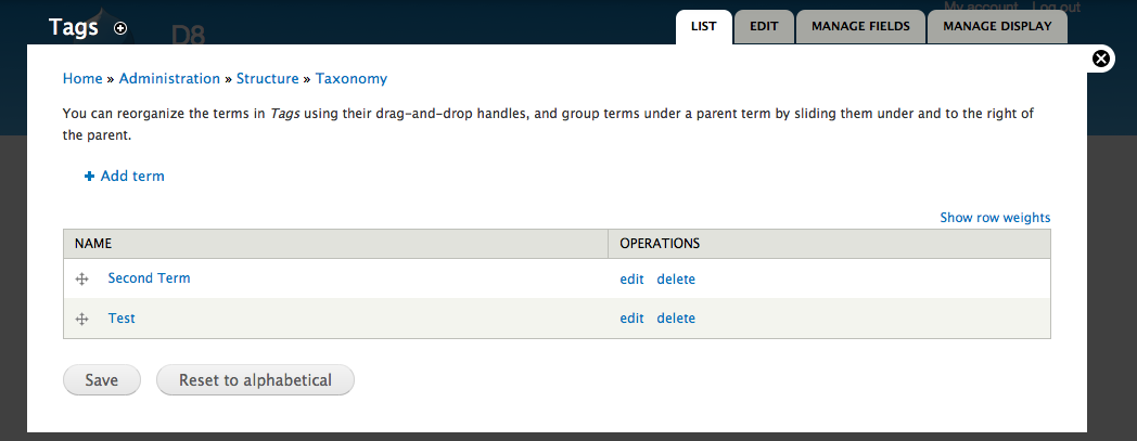 Term edit page post patch. Contains delete action.