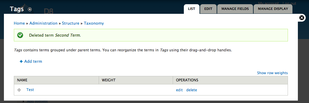 Term deletion was successful.