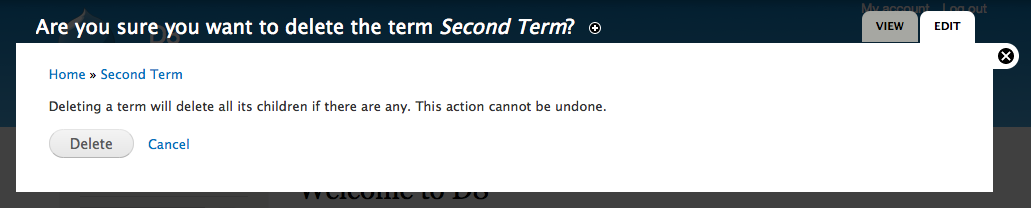 Term delete page. Can finally delete term.