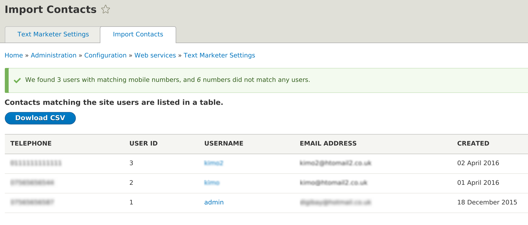 Text Marketer Contacts