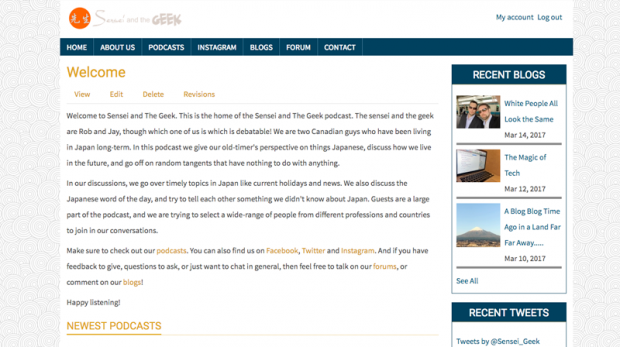 Sensei and The Geek front page screenshot