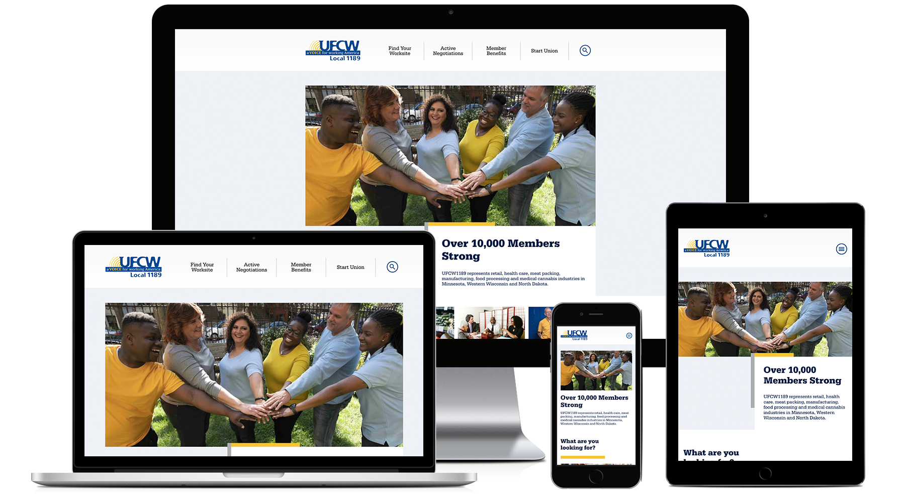 UFCW website homepage as seen on different sized monitors