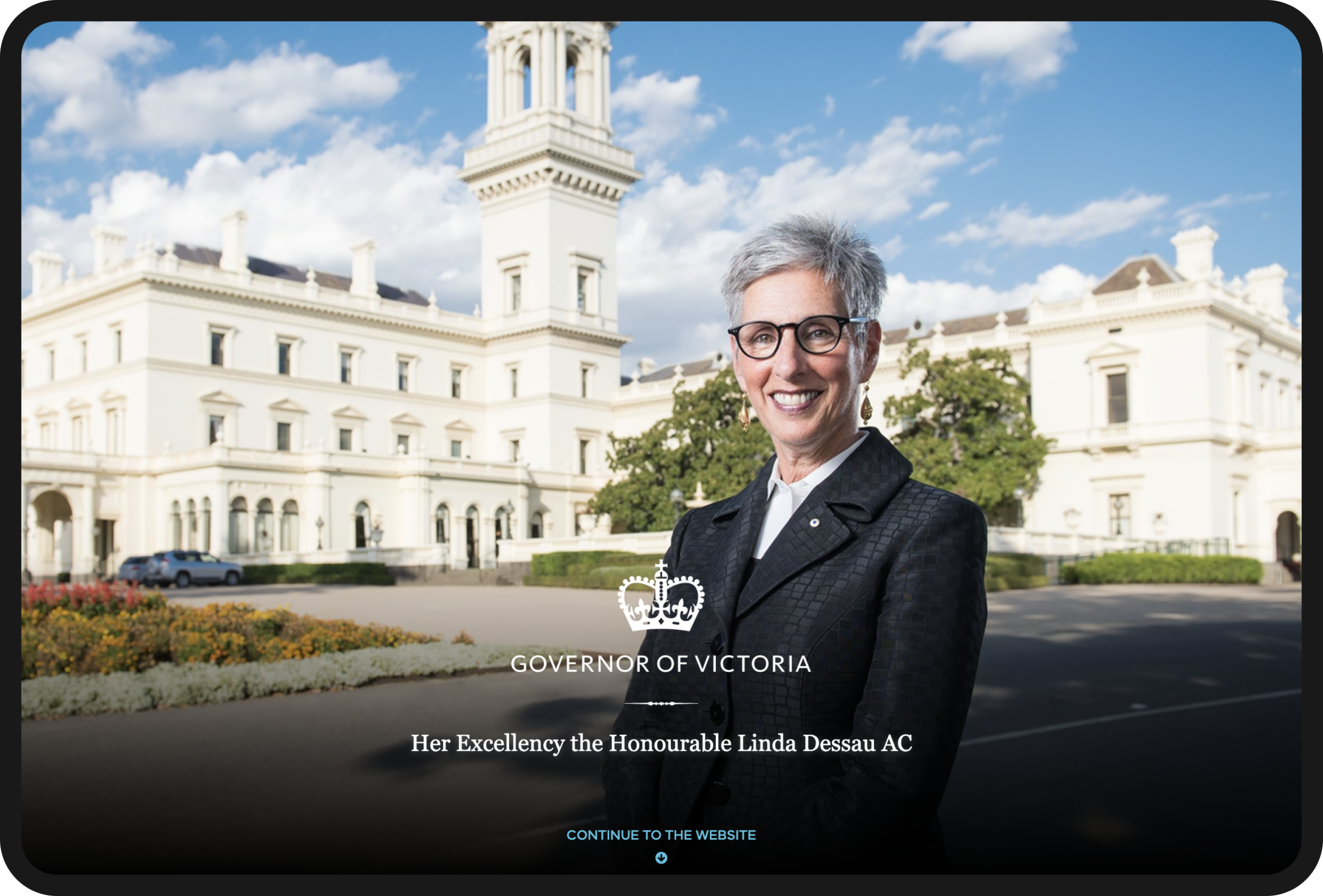 Image of https://www.governor.vic.gov.au/ homepage bordered with a tablet look and feel