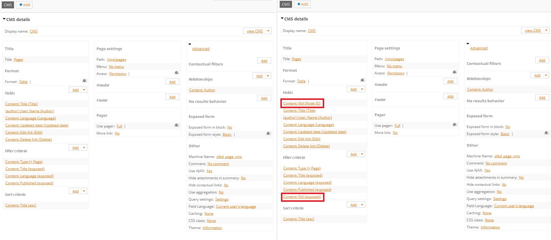 add node id to CMS view content filter [#2037919] | Drupal.org