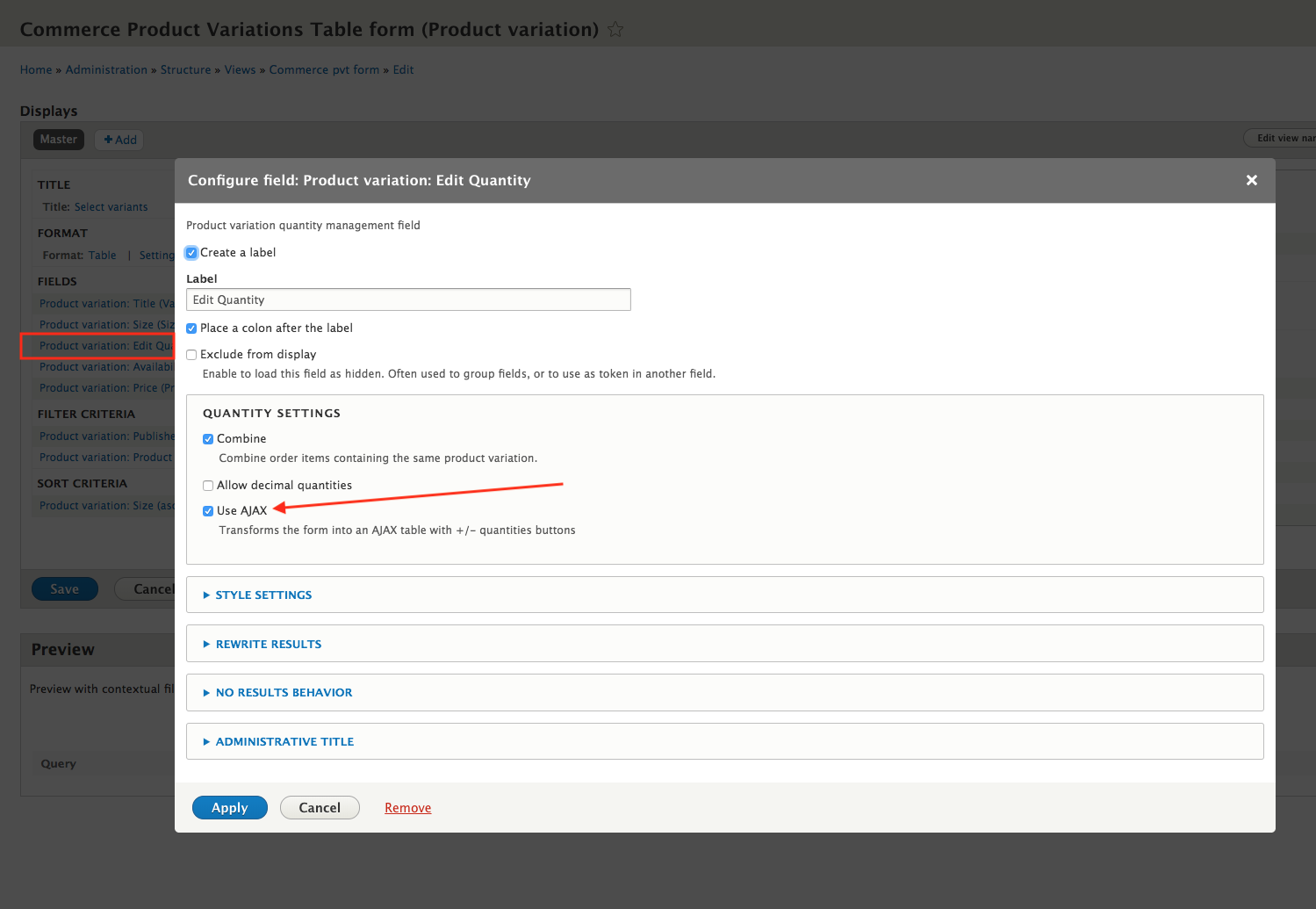 View configuration Commerce PVT