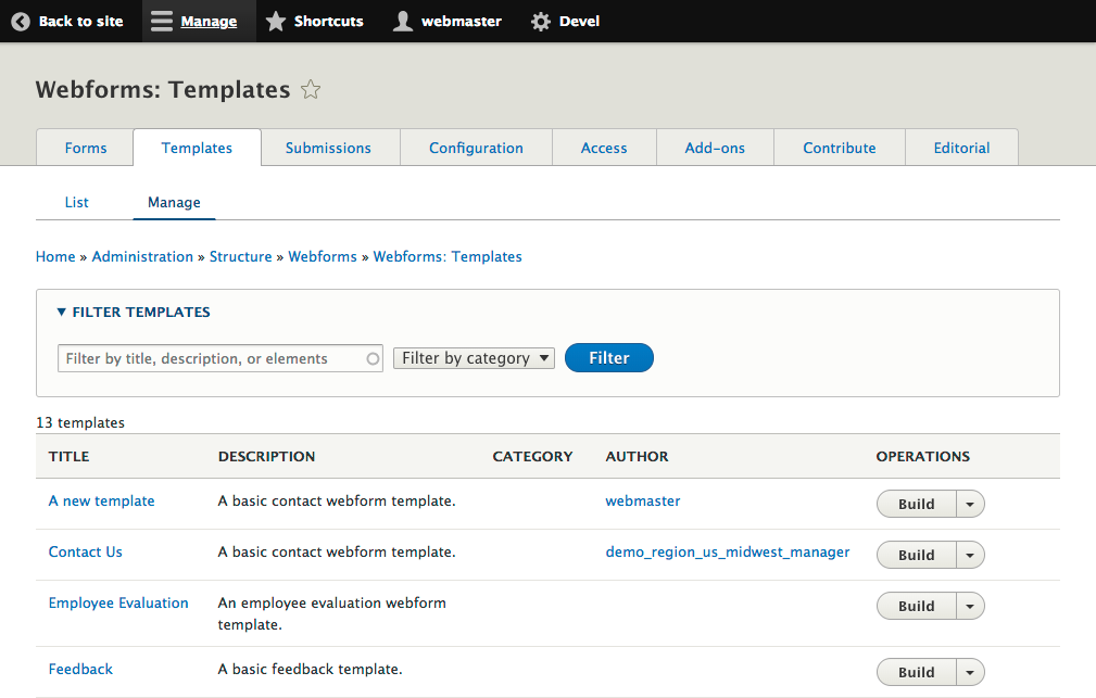 added administer webform templates