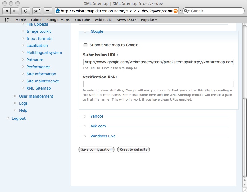 submitting your site map to search engines drupal org